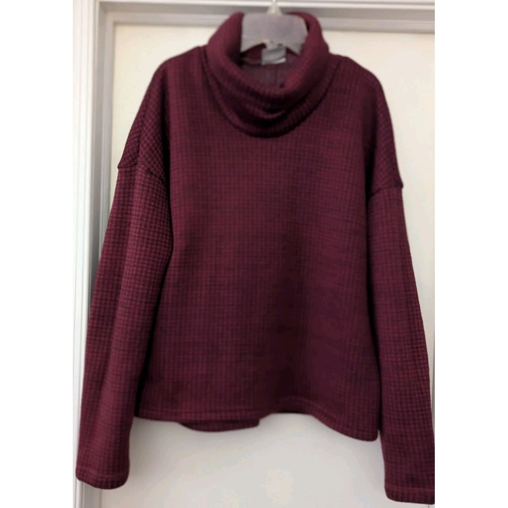 Columbia Women Fleece Chillin Pullover Sweatshirt Turtleneck Red Buffalo Check M